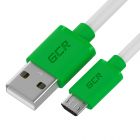  - GCR QC Кабель 0.3m MicroUSB, быстрая зарядка, белый TPE, зеленые коннекторы, 28/22 AWG GCR-53281