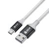 GCR QC Кабель 1.5m MicroUSB, быстрая зарядка, белый нейлон, AL корпус черный, белый ПВХ, 28/24 AWG GCR-53269