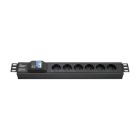  - ДКС R519SH6CB Блок распределения питания (PDU) 19" 16A с автоматом 2P, Вых:6 Schuko, Вх:Schuko