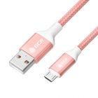  - GCR QC Кабель 1.0m MicroUSB, быстрая зарядка, розовый нейлон, AL корпус розовый, белый ПВХ, 28/24 AWG GCR-52473