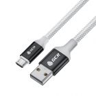  - GCR QC Кабель 1.5m MicroUSB, быстрая зарядка, белый нейлон, AL корпус черный, белый ПВХ, 28/24 AWG GCR-53269