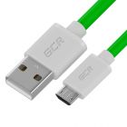 - GCR QC Кабель 1.5m MicroUSB, быстрая зарядка, зеленый TPE, белые коннекторы, 28/22 AWG GCR-52459