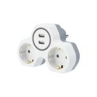  - Двойник электрический 16 А с заземлением и защитными шторками + 2 USB, 2,4 А, белый REXANT (11-1089)